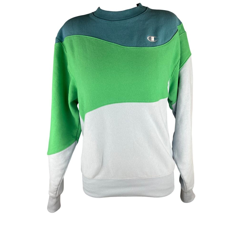 Champion Reverse Weave Colorblock Crewneck Sweatshirt Teal Green Gray Size S